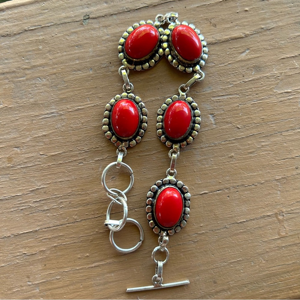 Red Coral Sterling Silver Bracelet